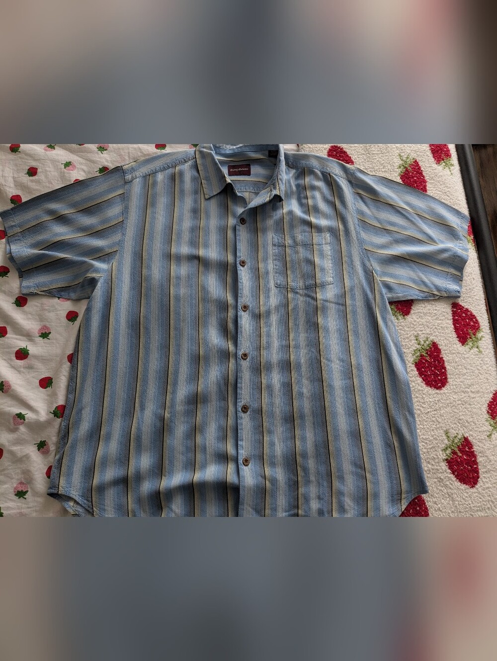 Tommy Bahama men's vertical striped Blue resort silk camp shirt size XL